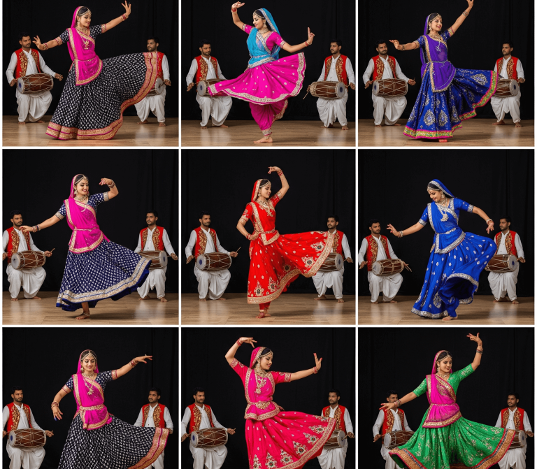 Gujarati dance forms (Garba, Dandiya Raas, and Tippani) along with Gujarati musical instruments